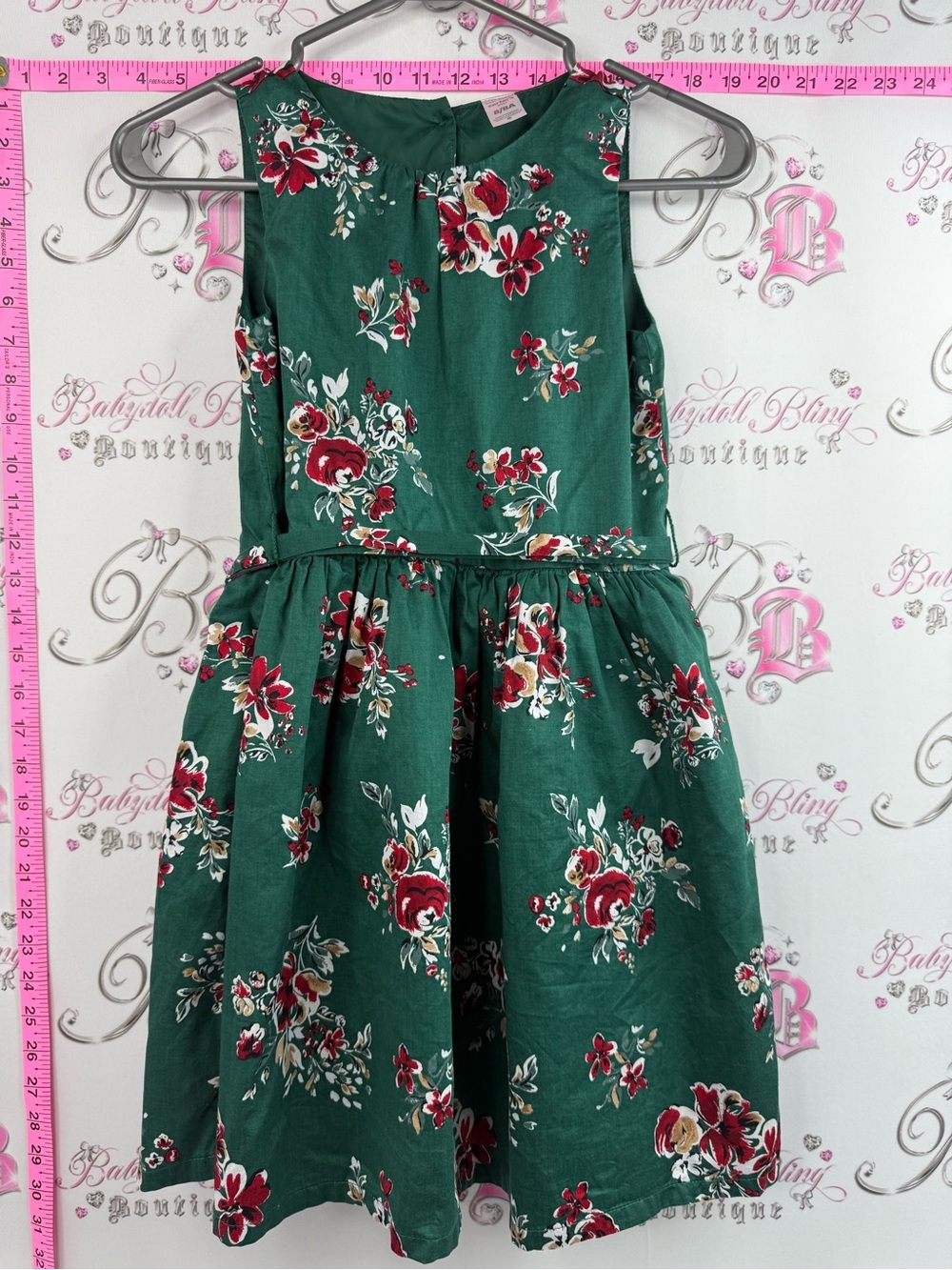 Carter's dress Green Floral Sleeveless Party Dress with Red and Cream Accents